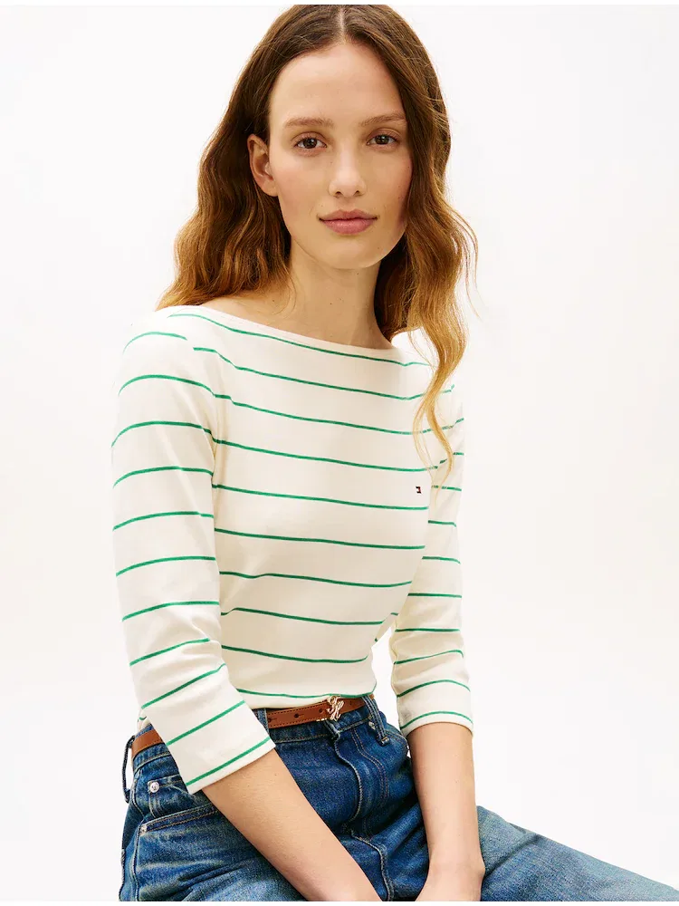 Футболка с полоской, бортовым вырезом TOMMY HILFIGER, Yellow Green