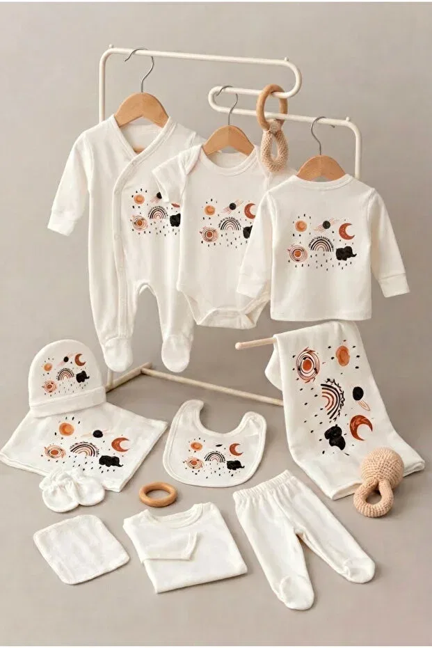 Детский комплект для новорожденных с принтом Bohemian Printed Bebeqon, Ecru — фото 4