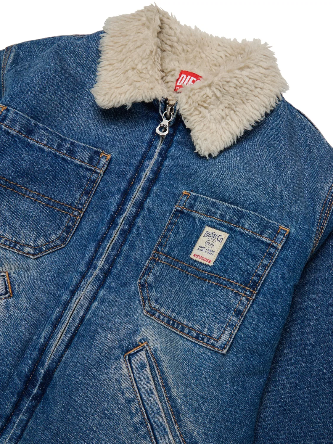 Джинсовая куртка с воротником из искусственного меха Diesel Kids, синий — фото 3