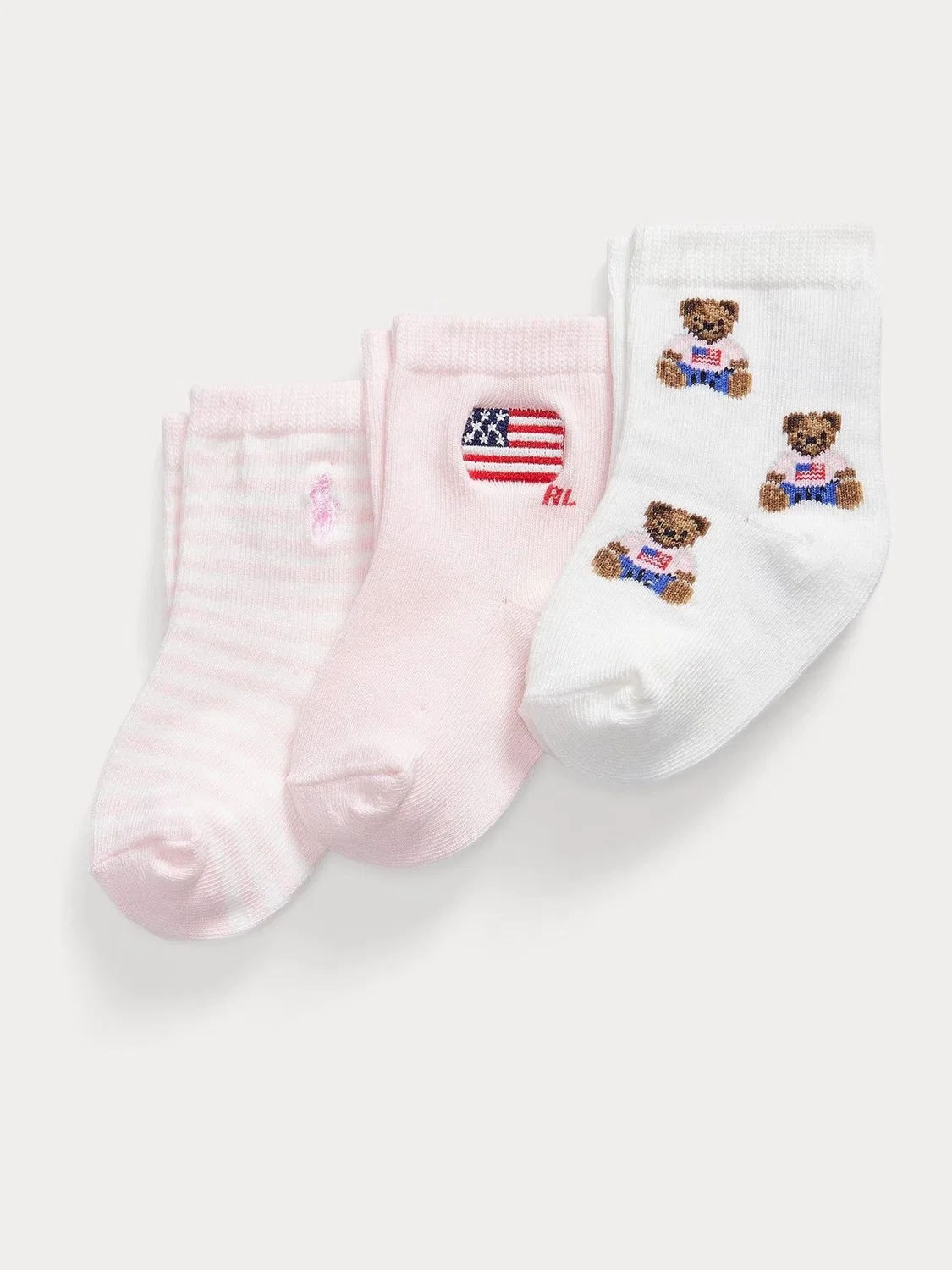Носки 3 пары Polo Ralph Lauren с медведем, полоски, розовые