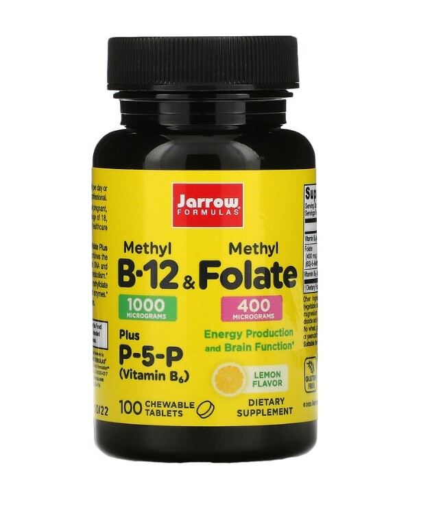 

Метил B-12 и метилфолат, лимон, 100 жевательных таблеток, Jarrow Formulas