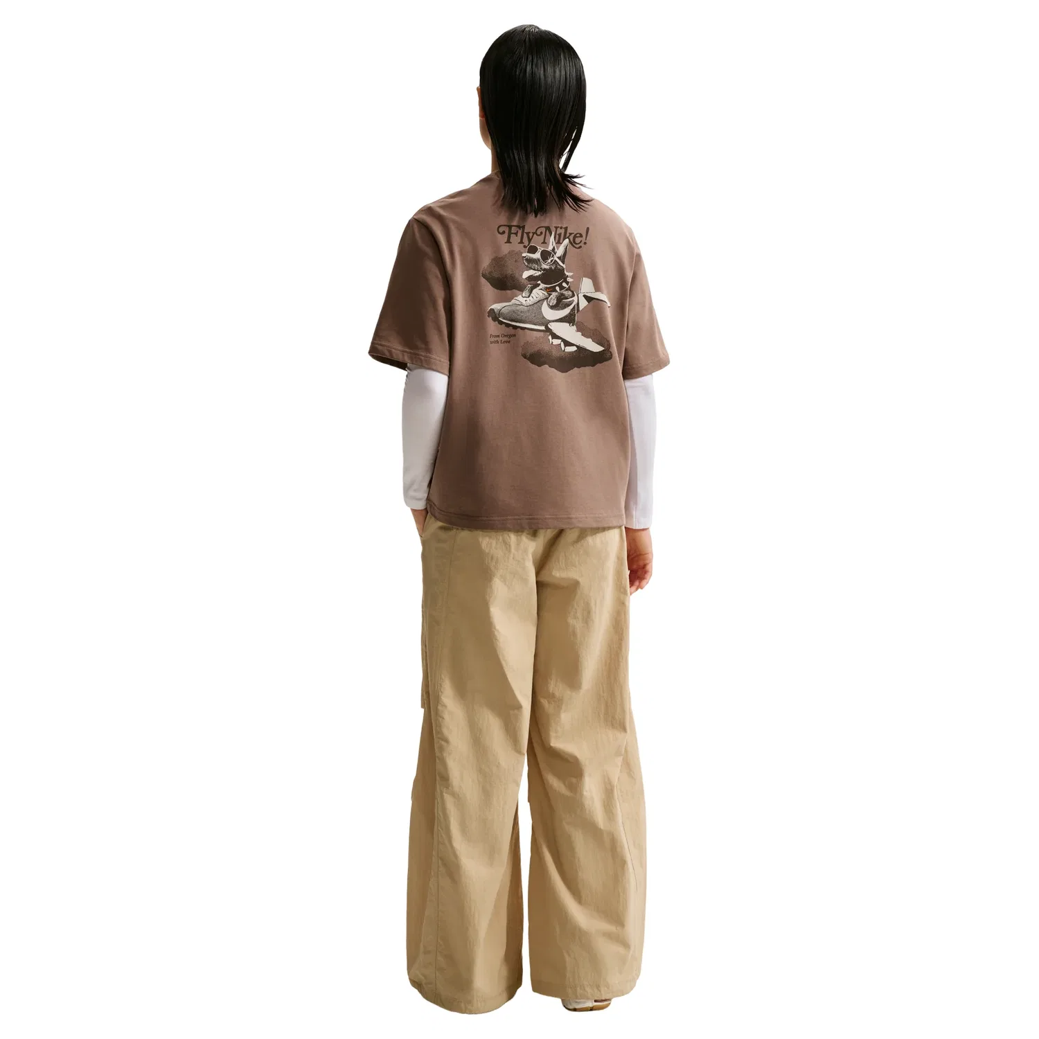 Женская футболка Sportswear Boxy Linen Oversized T-Shirt 'Brown Flax Mink Brown' Nike, Brown/Flax/Mink Brown — фото 4