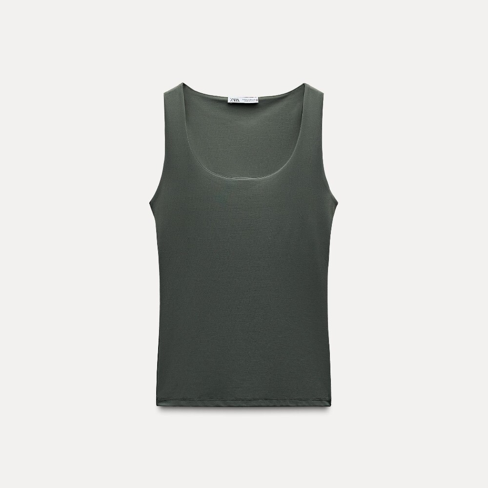 

Топ Zara Polyamide With Wide Straps, темно-зеленый