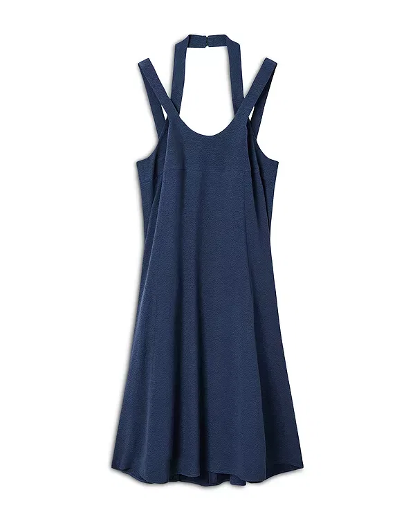 Женское платье с принтом Fluid Viscose Jacquard Dress With Criss Cross Straps Emporio Armani, Mineral Blue — фото 4