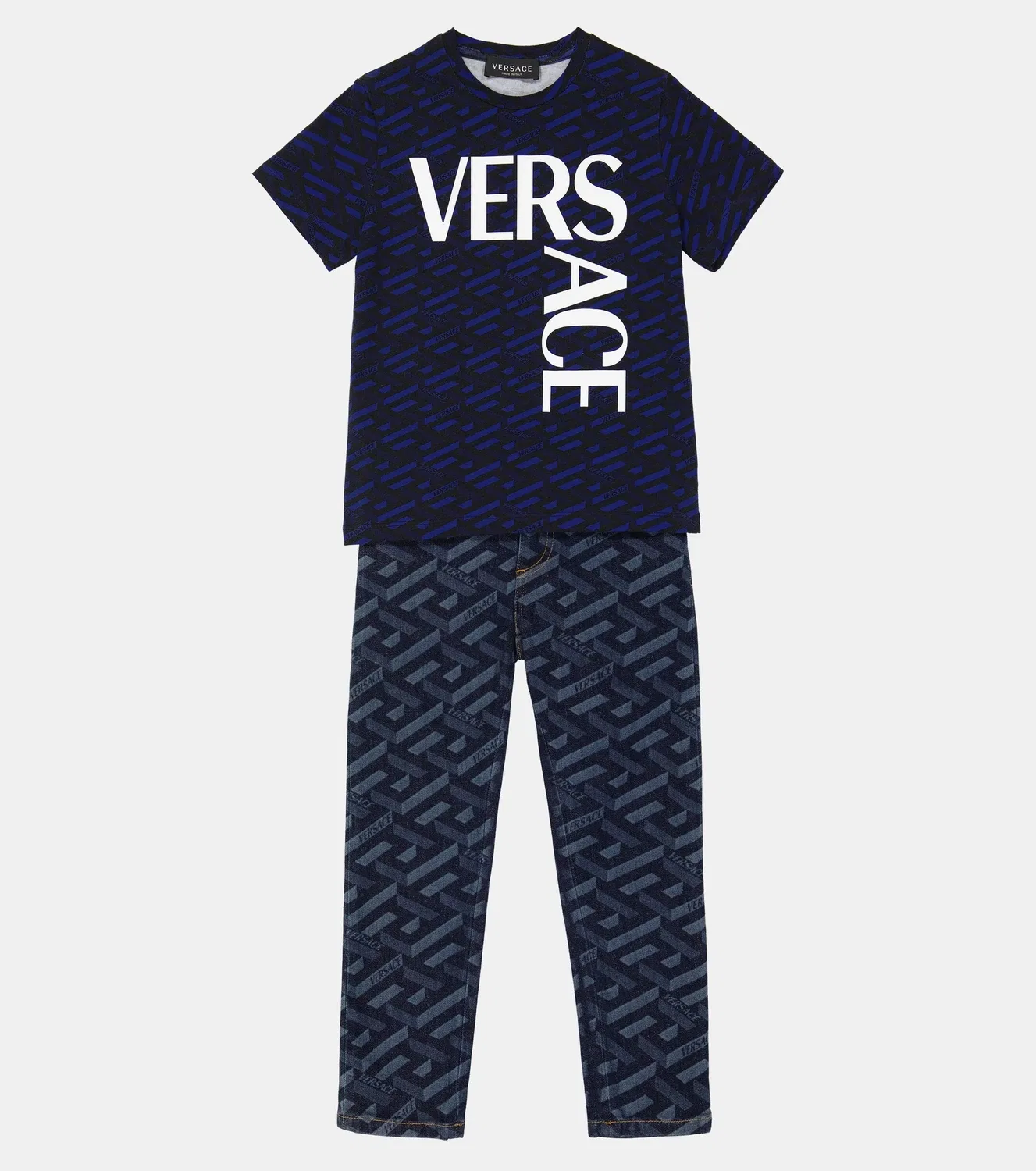 Джинсы с логотипом на завышенной талии Versace Kids, синий — фото 2
