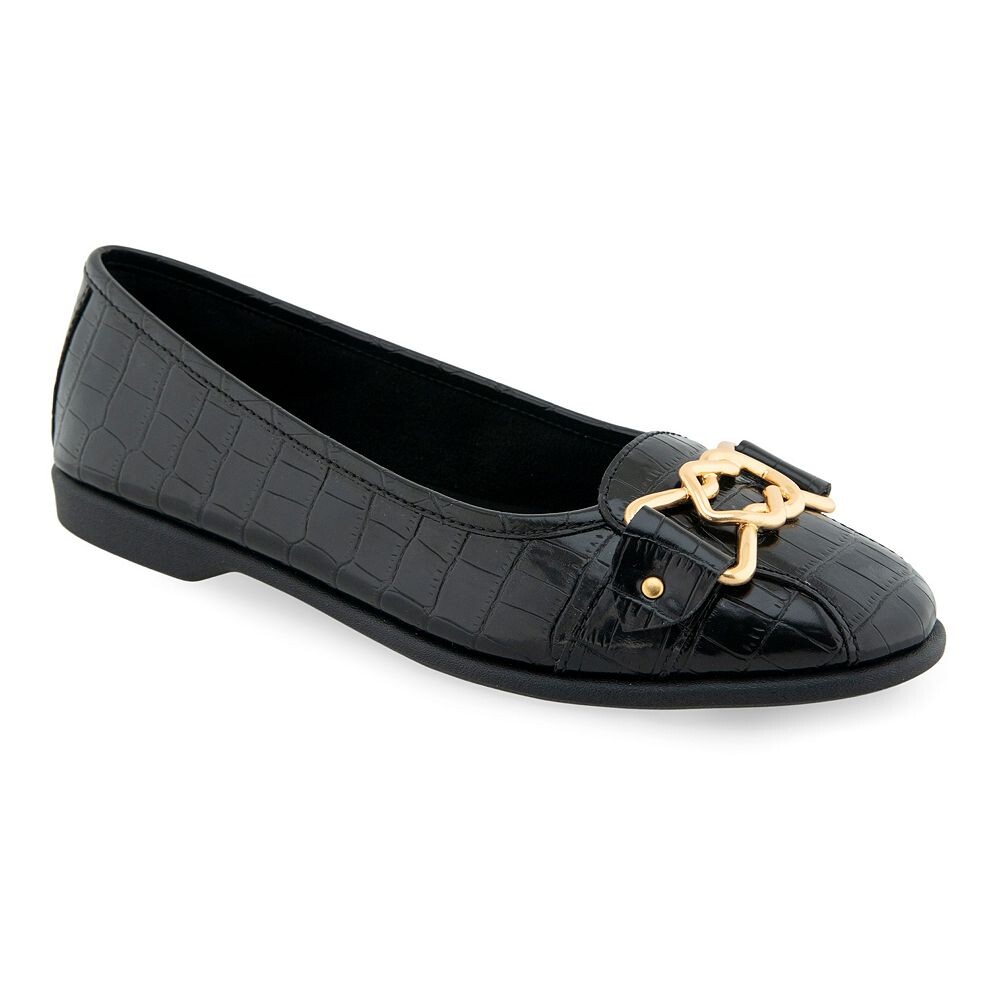 Женские кожаные балетки Aerosoles Bia, цвет Black Croco Faux Leath