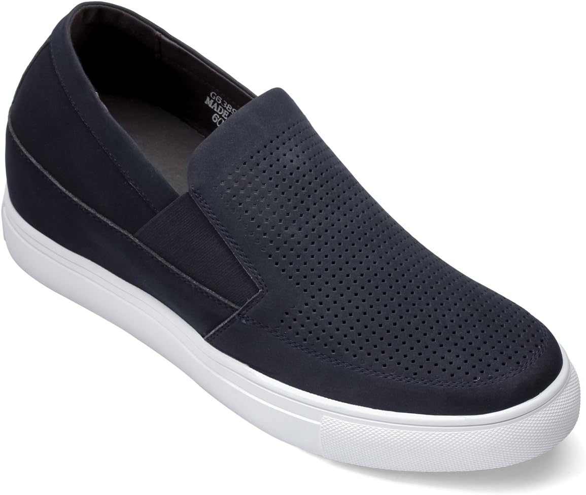 

Мужские невидимые увеличивающие рост туфли CALTO - темно-синие кожаные слипоны, легкие повседневные лоферы - на 8 см выше - G63892 - размер 9 D(M) US