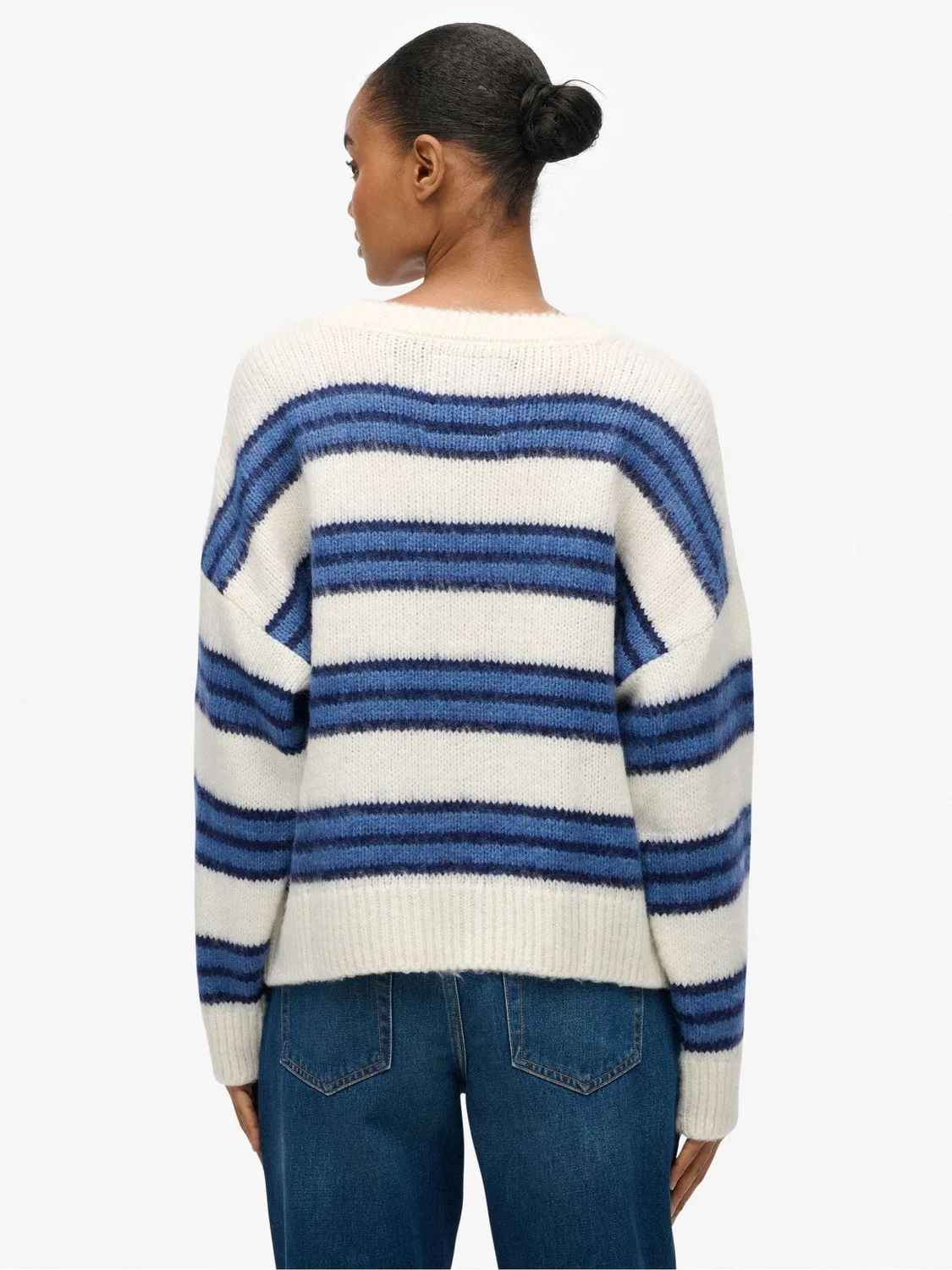 Джемпер свободного кроя, полосатый, Slouchy Brushed Stripe Knit Superdry, синий — фото 2
