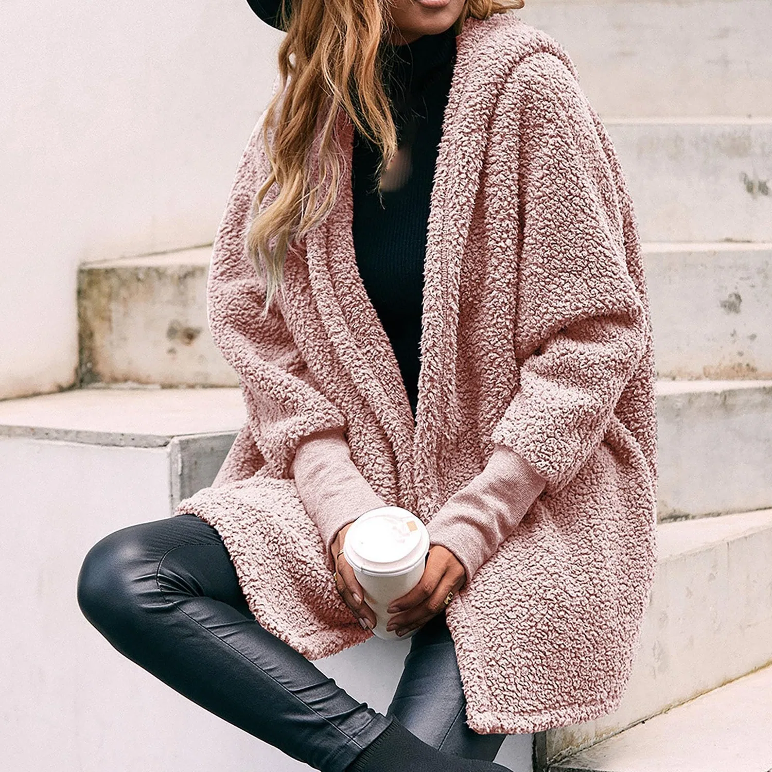 Женское зимнее пальто с капюшоном, хлопковое, Women's Hooded Overcoat, pink — фото 4