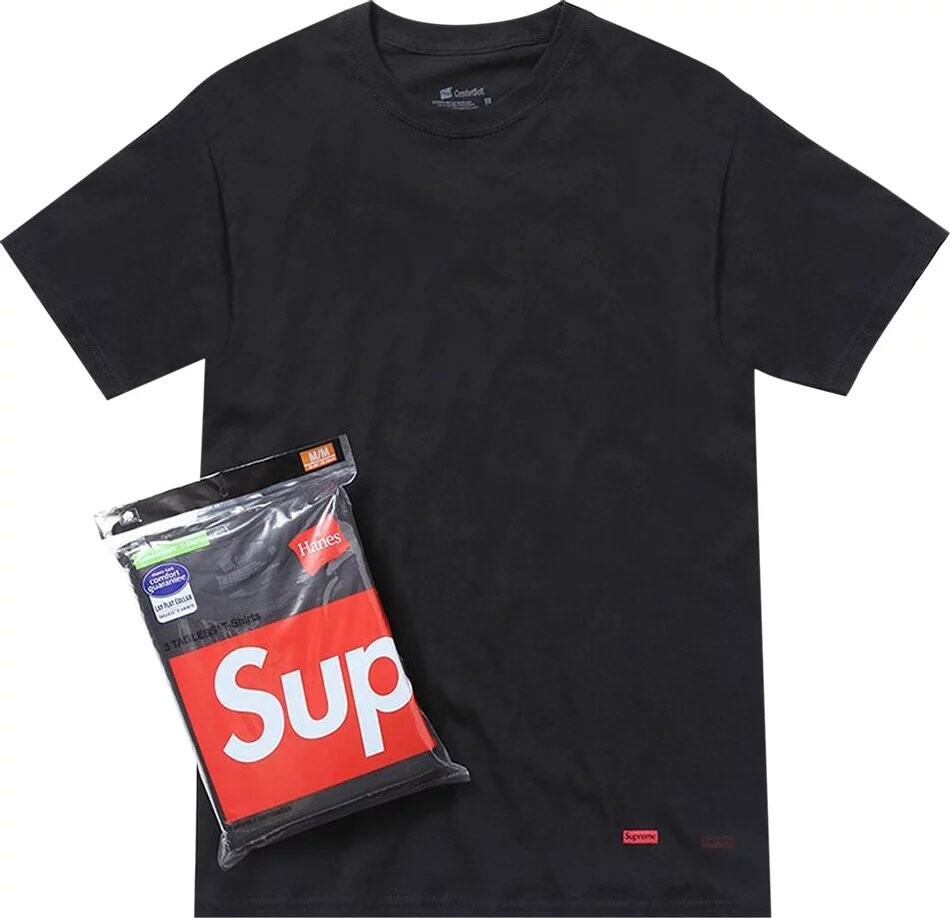Футболки Supreme x Hanes Cotton Comfort Soft 3 штуки, черный — фото 2