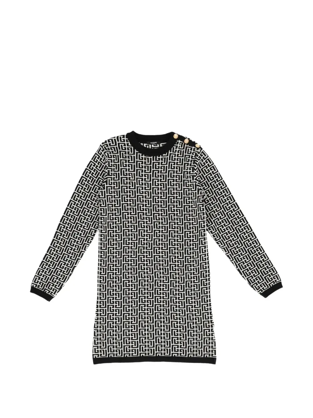 Платье с монограммным узором и пуговицами Balmain Kids, черный