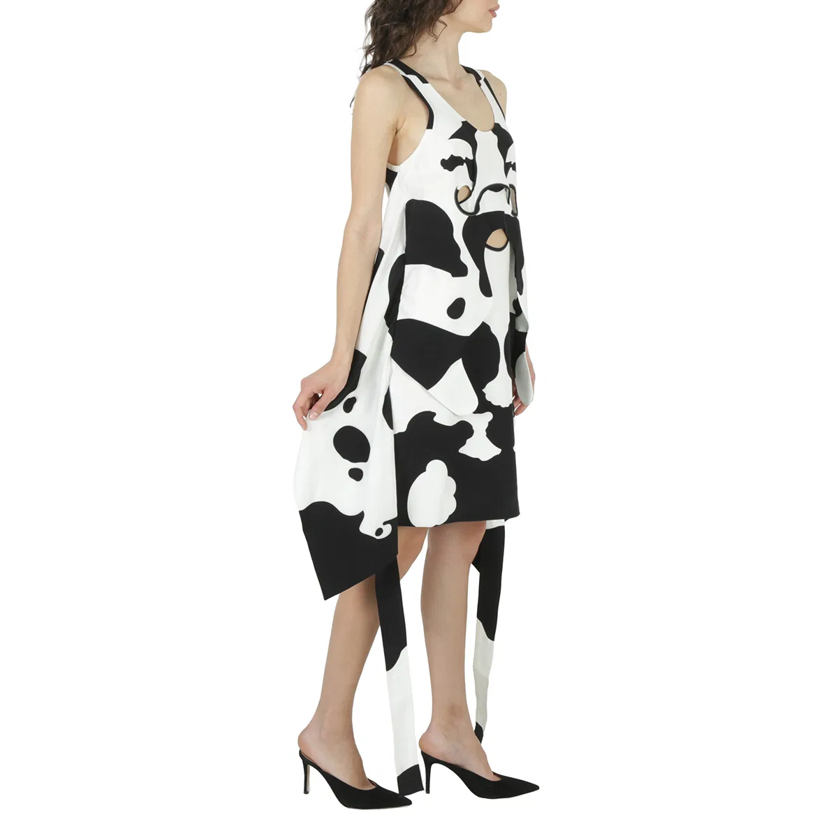 Платье-трапеция с принтом Cow-Print Pieced Cutout Silk Mini Dress Burberry, Monochrome Ip Pttn — фото 2