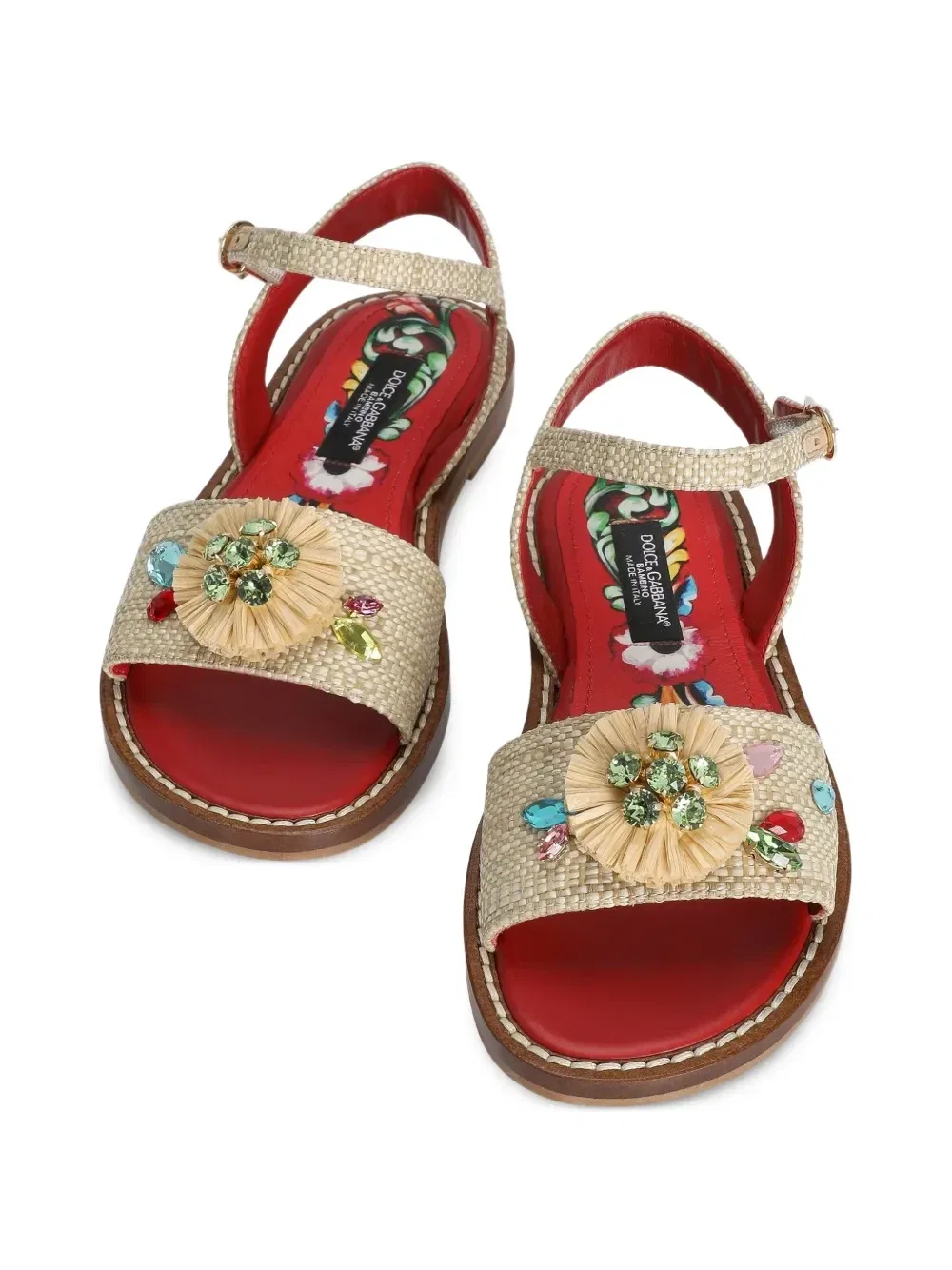 Сандалии из рафии с вышивкой Dolce & Gabbana Kids, бежевый — фото 4
