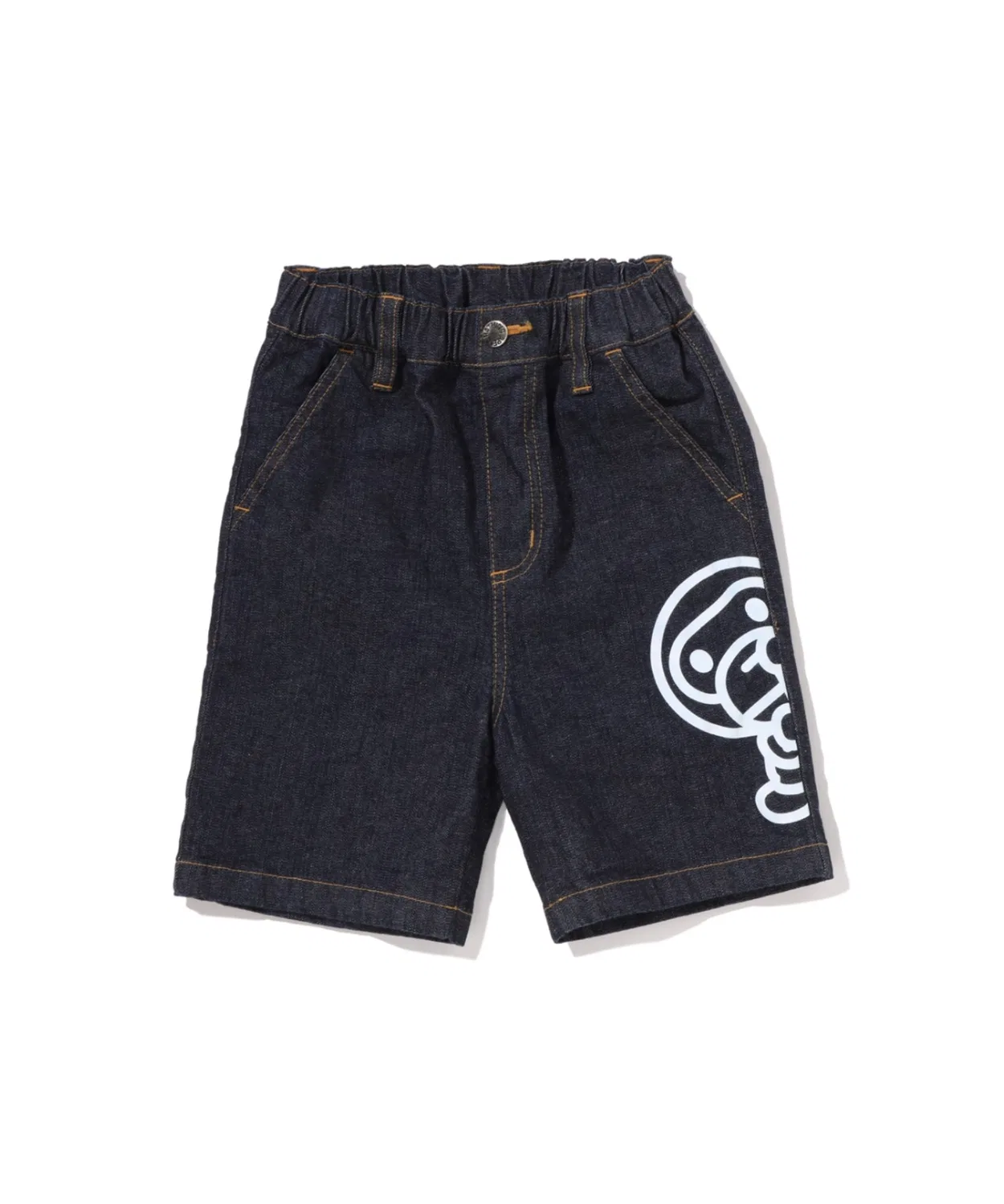 Детские джинсовые шорты с принтом BABY MILO 10 OZ DENIM SHORTS A BATHING APE, Indigo Blue