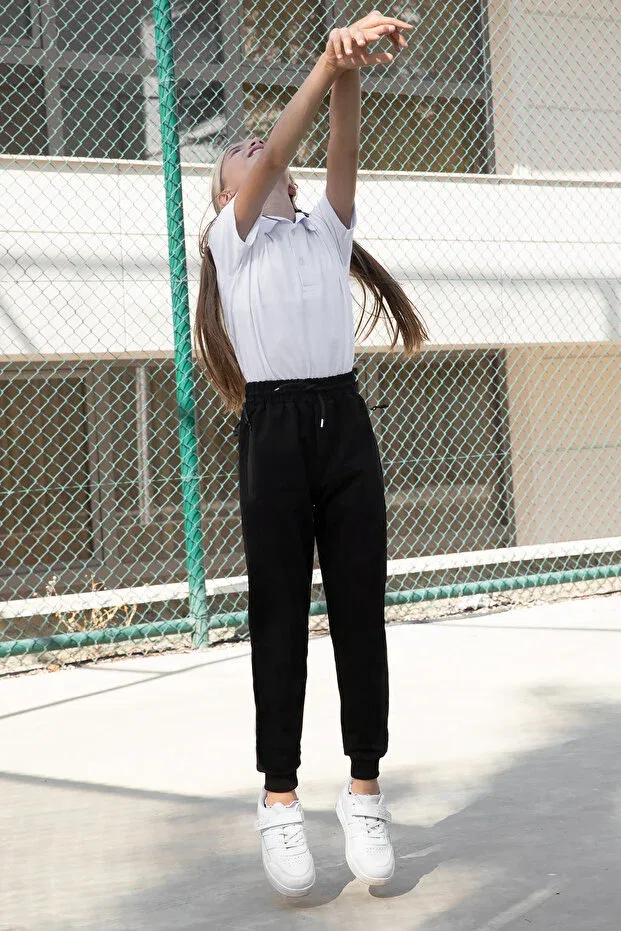 Детские спортивные штаны для мальчиков с карманом Dark Navy Blue Zipper Pocket Girls' School Sweatpants 19197 Cansın Mini, Black — фото 4