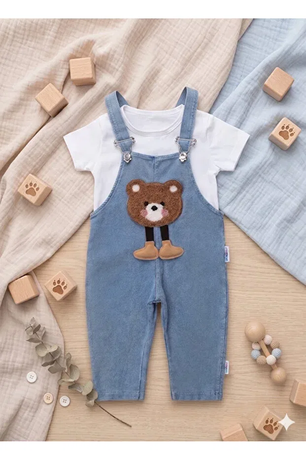 Детский комбинезон-салопет хлопковый Teddy Bear Salopet Eymirgiyim, White Coffee — фото 2