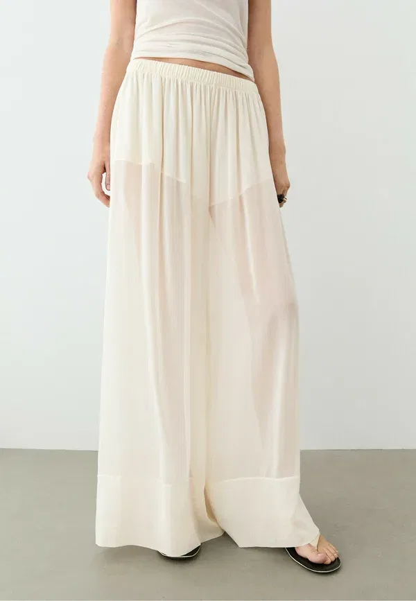 Брюки полупрозрачные, свободный крой, длинные Massimo Dutti, белый
