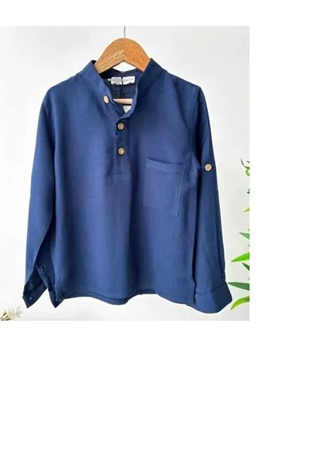 Детская рубашка для мальчиков льняная Bloom Kids Store, Navy Blue