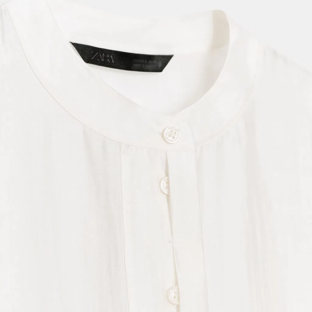 Женская рубашка с круглым вырезом Frosted White ZARA, Frosted White — фото 4