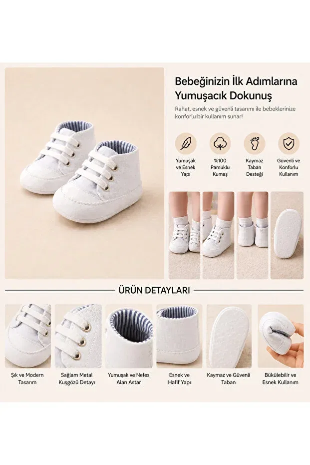 Детские мокасины с завязками Unisex baby shoes Bebexo Kids, White — фото 3