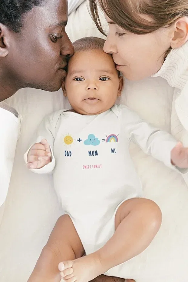 Детское боди для новорожденных с принтом Dad Mom Me Overoz, Long White
