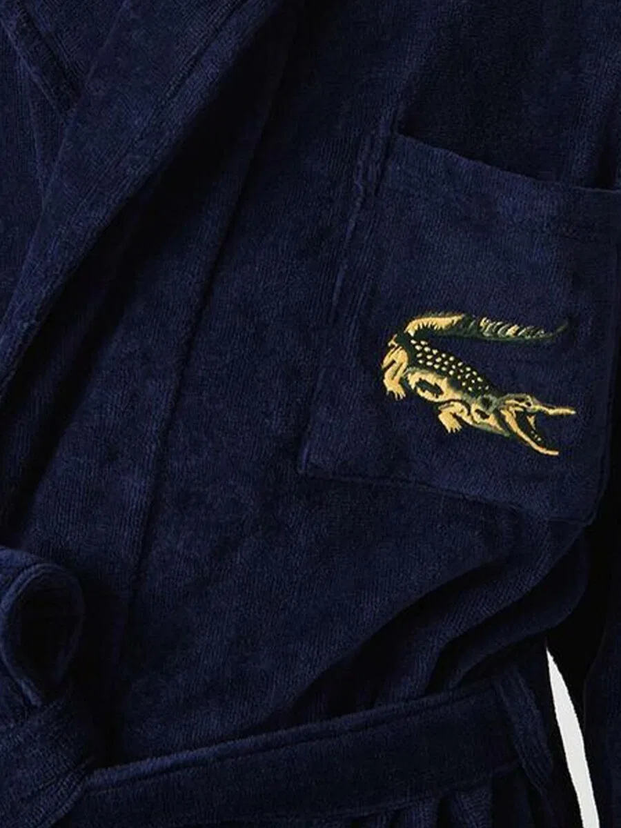 Длинный банный халат LACOSTE LRENE, из органического хлопка, цвет морской синевы — фото 4