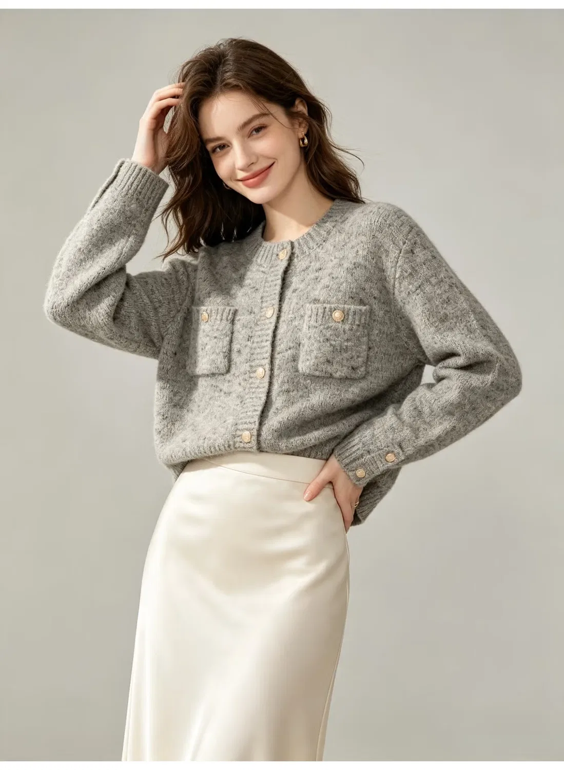 Кардиган укороченный вязаный с длинным рукавом Zara, серый — фото 2