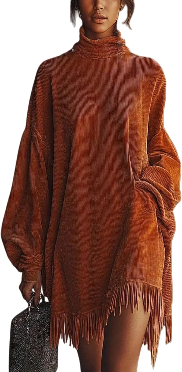 Женское платье с бахромой Corduroy Mini Dress, Orange