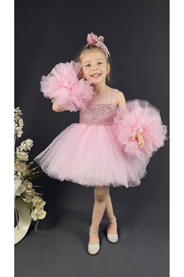 Детское платье для девочек с пайетками Pompom Delfini Kids, Pink