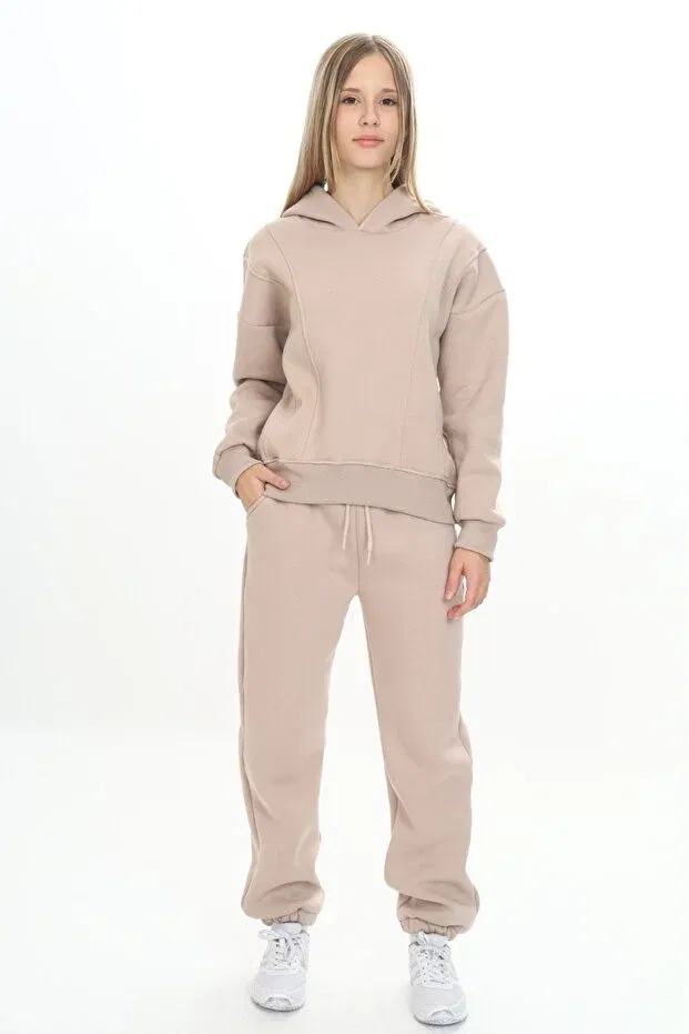Детский комплект спортивного костюма для девочек с капюшоном Toontoy, Beige