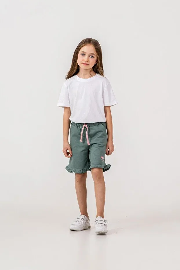 Детские шорты для девочек с принтом Ruffled cherry Mışıl Kids, Mint