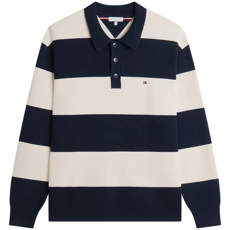 Мужской джемпер с лацканами Navy Blue White Stripes 0A4 Tommy Hilfiger