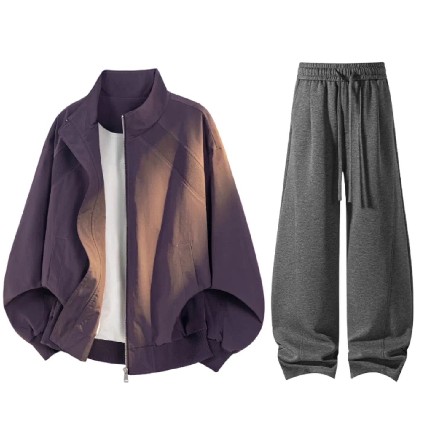 Детский спортивный костюм с лацканами, комплект из топа и брюк Unisex Lapel Thin, GWAF, Purple/Heather Gray