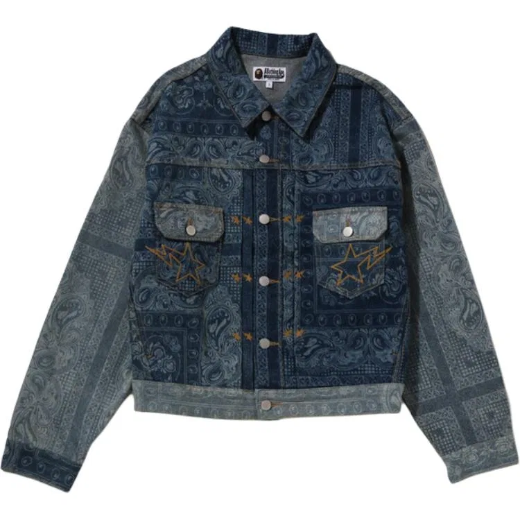 Детская джинсовая куртка унисекс с принтом A BATHING APE, Light Indigo