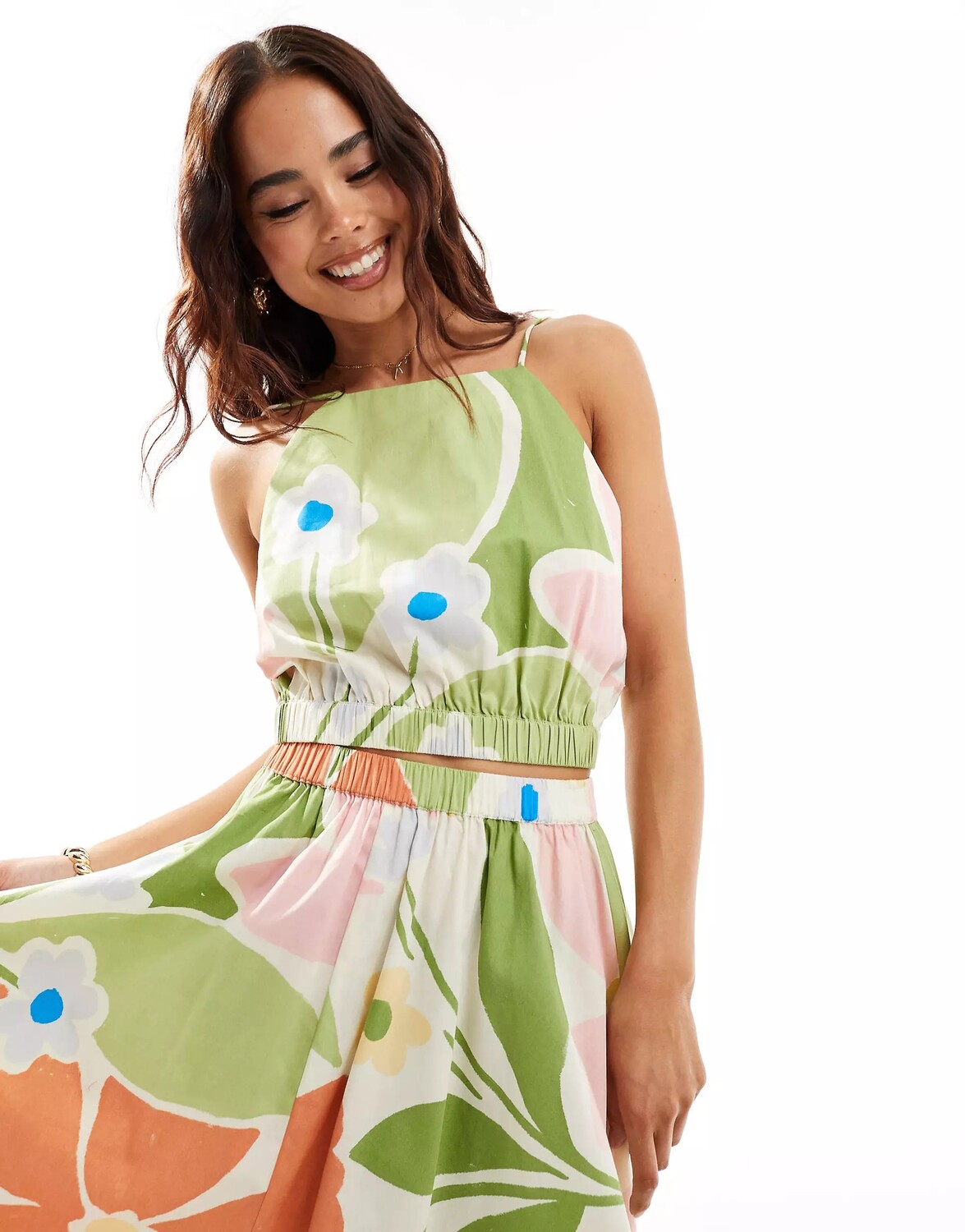 

Кроп-топ Asos Design Cotton Halter In Bright Co-ord, мультиколор