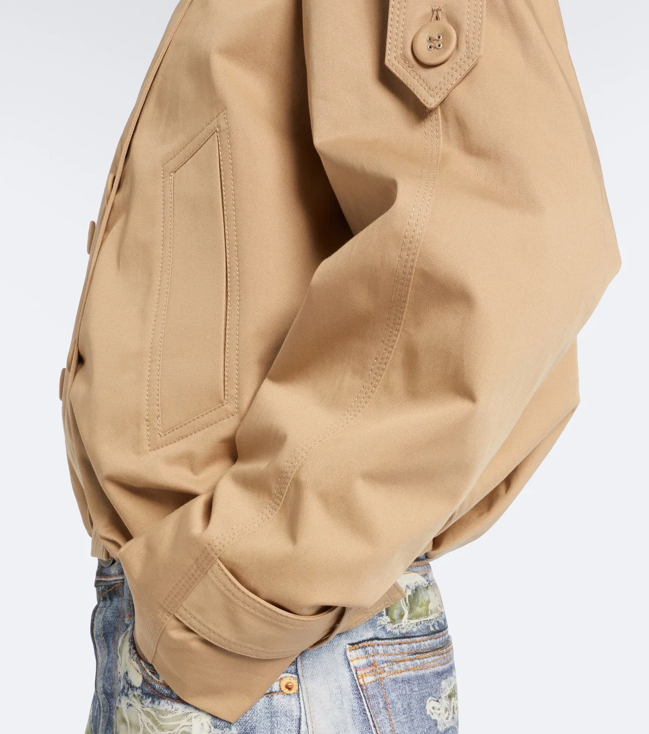 Укороченный тренч из хлопкового твила Acne Studios, бежевый — фото 4