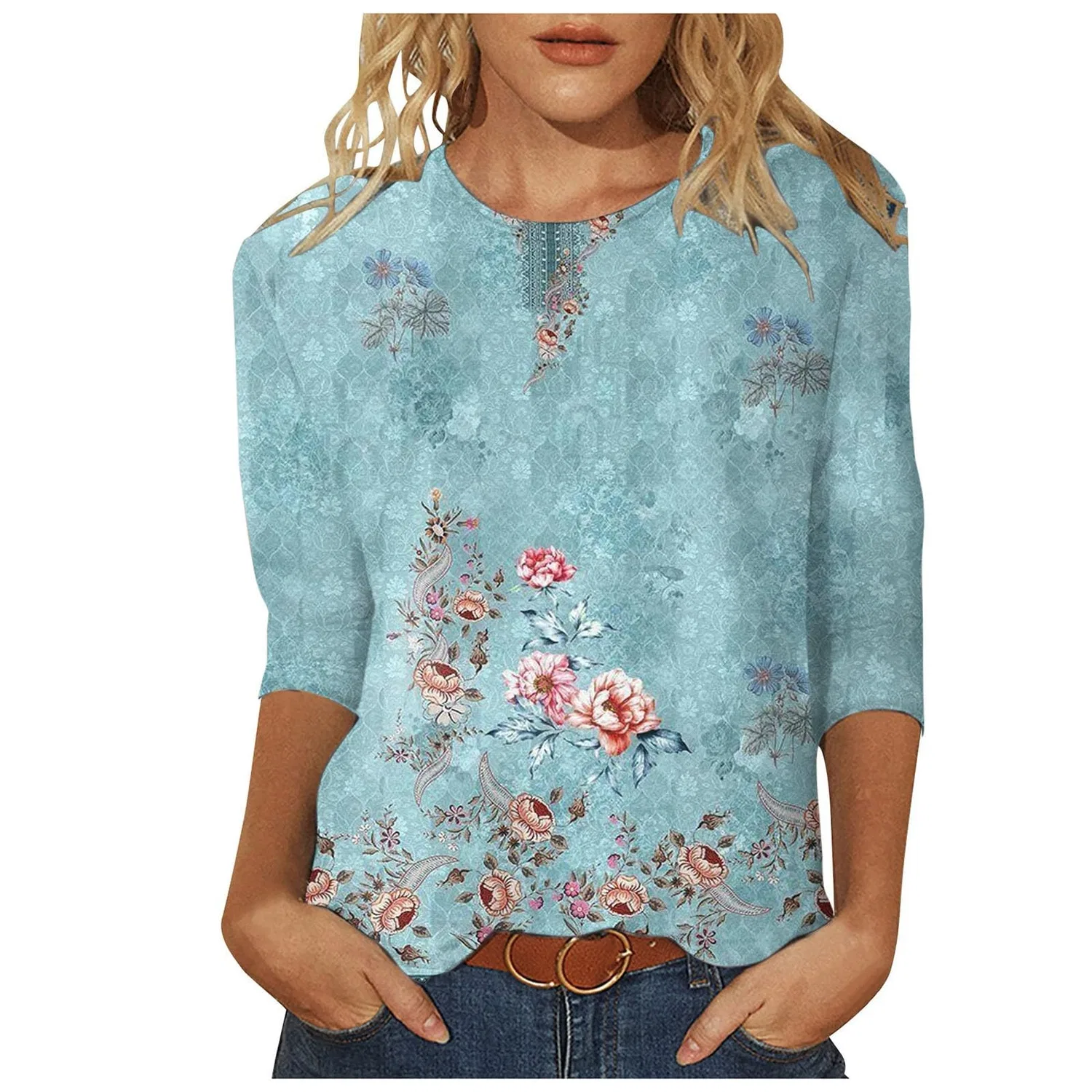Женская блузка с коротким рукавом с пайетками, 6-sky Blue