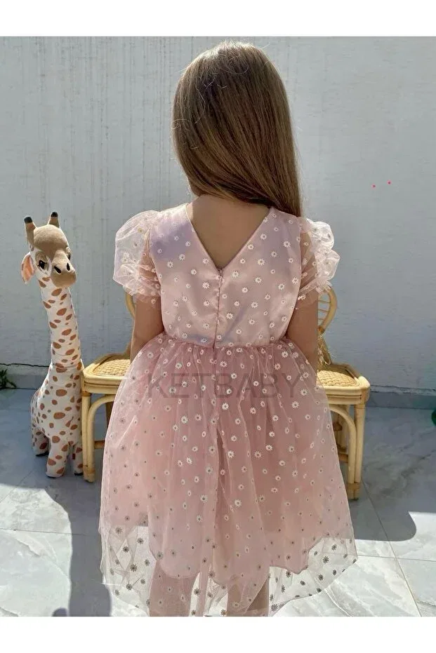 Детское платье для девочек с коротким рукавом Tiny Daisy Patterned Ketbaby, Powder — фото 3
