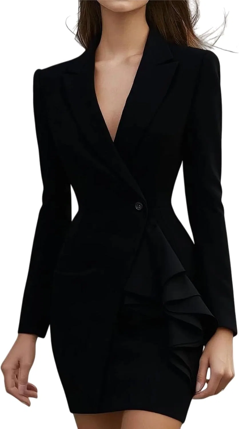 Женский блейзер с рюшами, приталенный Suit Dress, Black