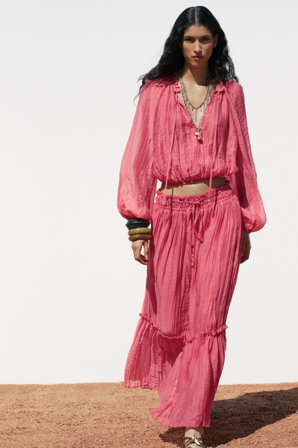 

Укороченный топ с эффектом гофрирования ZARA, цвет Mid-pink