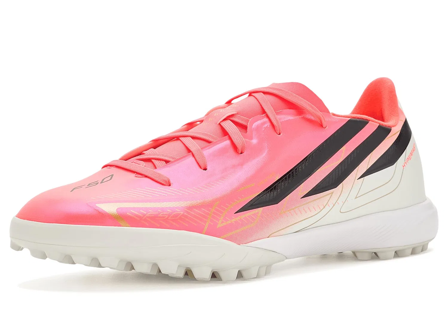 Бутсы F50 Hyperfast League Turf (для малышей, маленьких и больших детей) Adidas Kids, Solar Turbo/Core Black/Gold Metallic