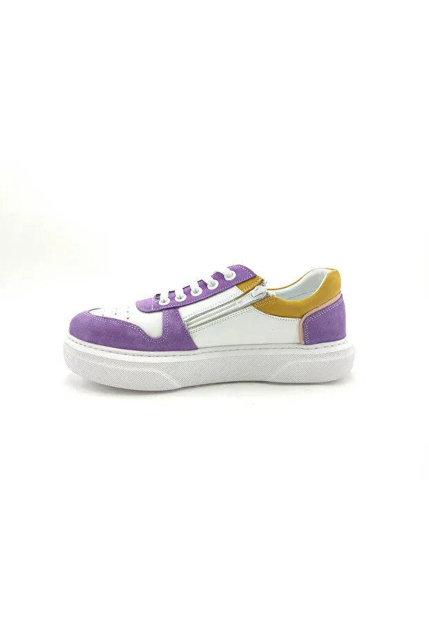 Детские кроссовки для девочек из кожи Ortoplus, Purple - White — фото 4