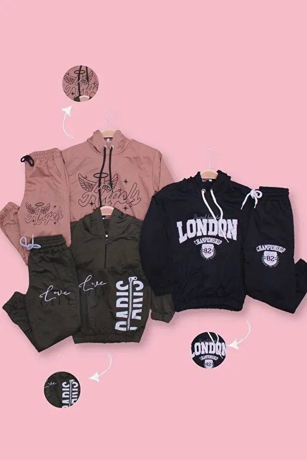 Детский комплект спортивных костюмов для девочек с принтом Fyk Collection, Brown-Green-Black