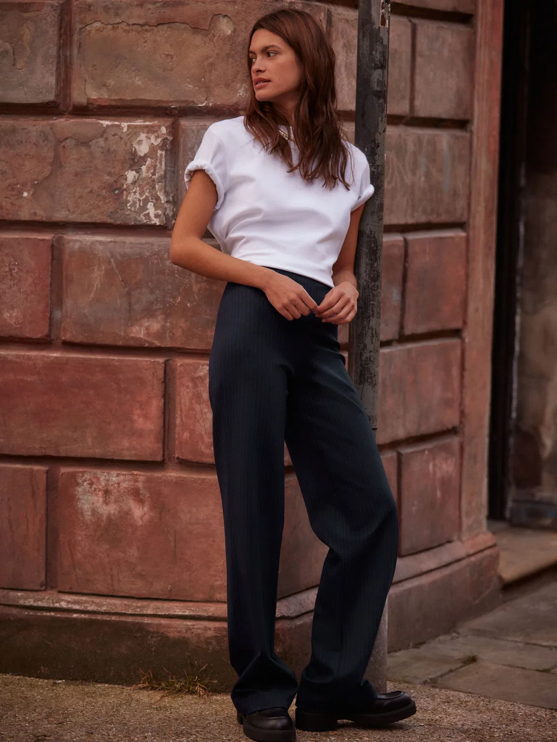 Брюки с широкими штанинами, утягивающие Next, Navy Blue Pinstripe