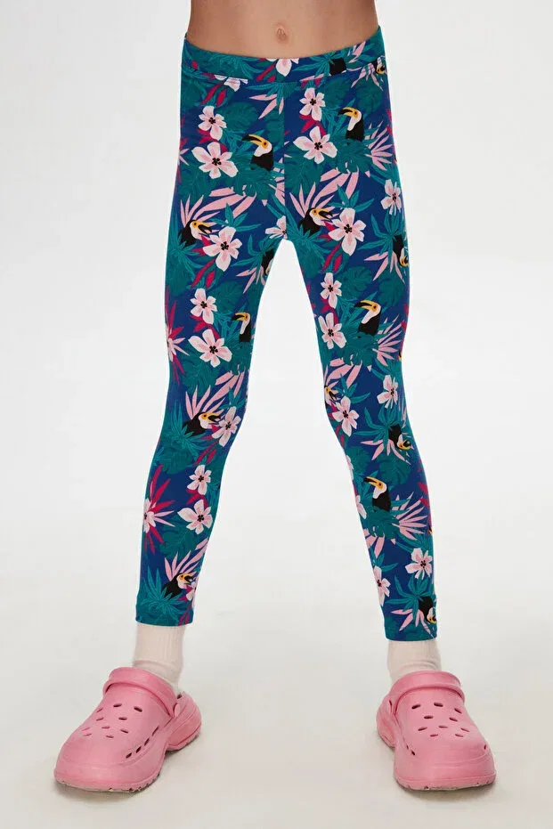 Детские леггинсы для девочек с принтом Tropical parrot Lovetti, Patterned — фото 2