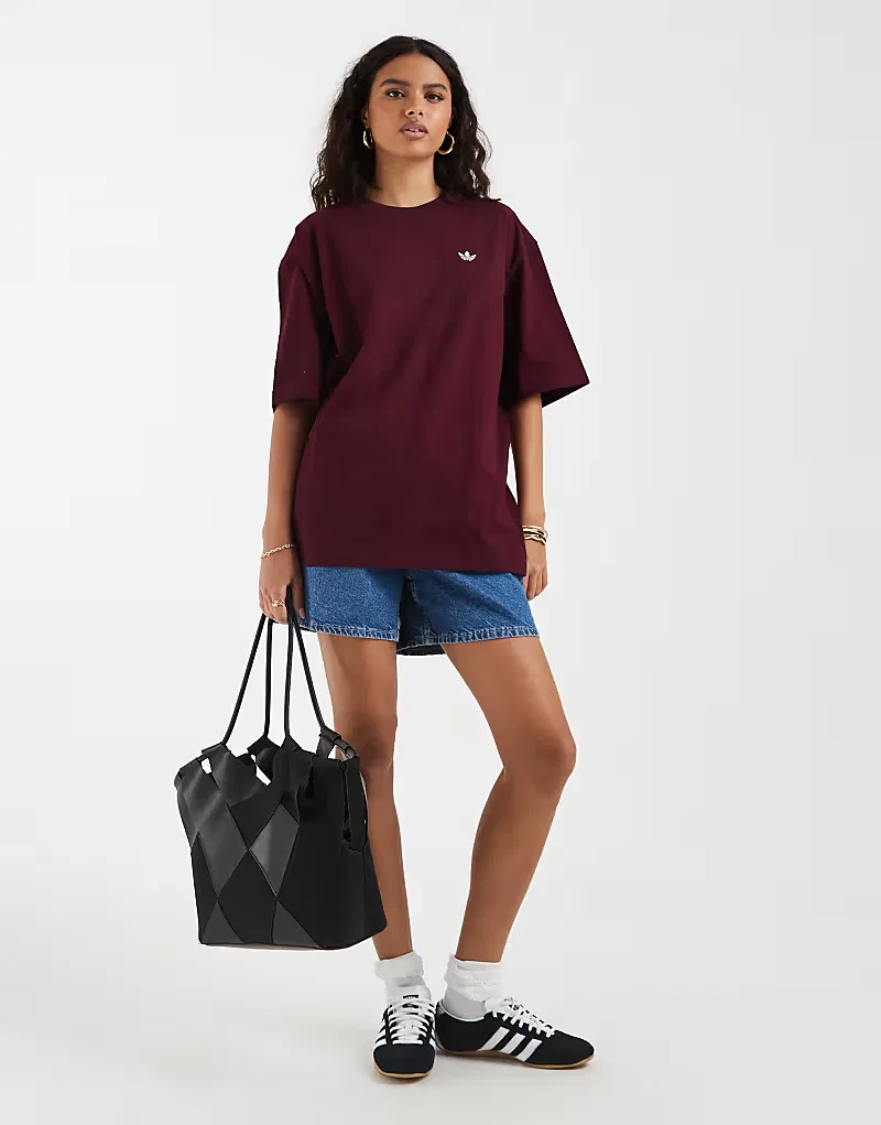 Футболка Adidas Originals Essential оверсайз, бордовый — фото 3