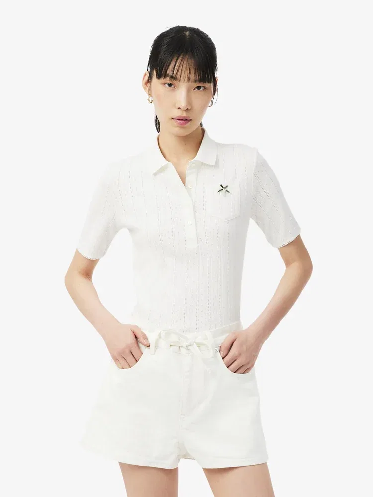 Поло Lacoste Pointelle Ribbon Croc, Белое