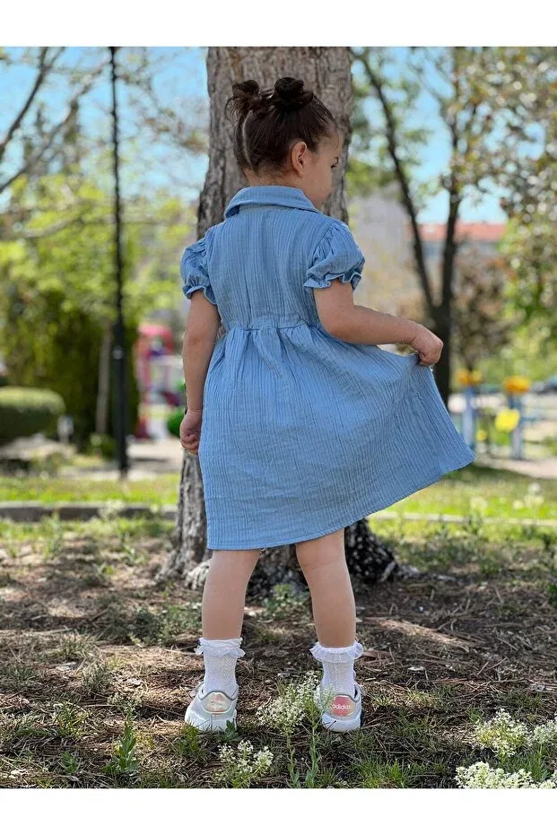 Детское платье для девочек хлопковое Pollito, Baby Blue — фото 3