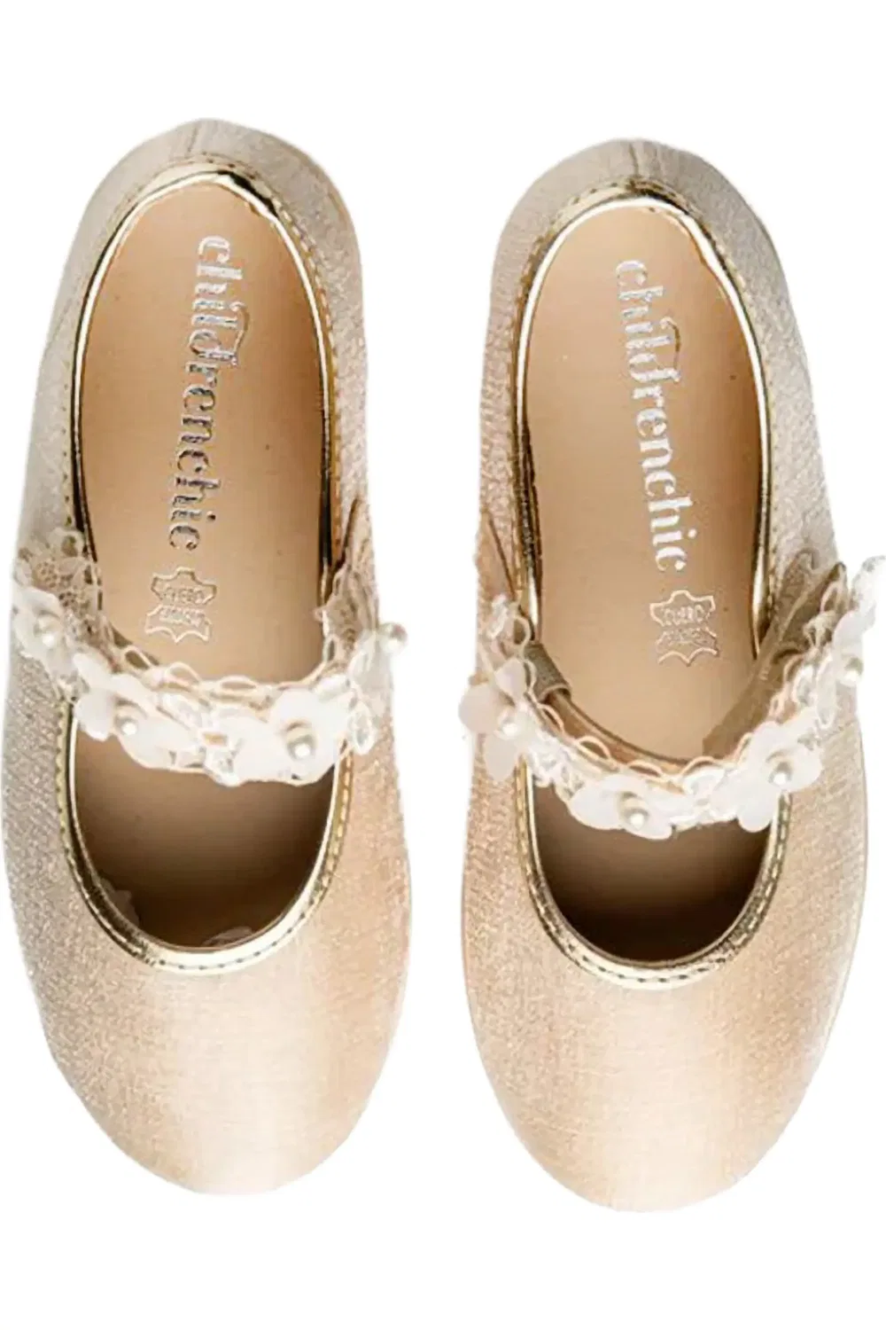 Балетки детские с цветочным аппликациями Flora Mary Jane CHILDRENCHIC, Cream — фото 2