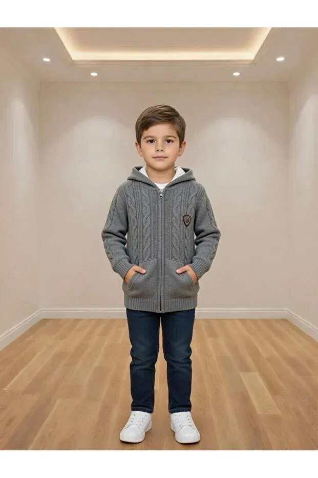 Детский кардиган с капюшоном с принтом Butik, Gray